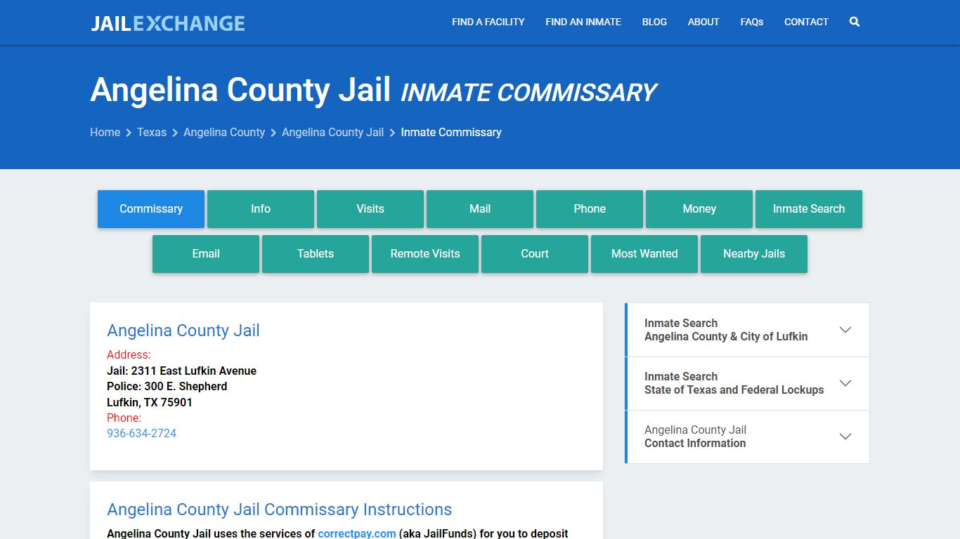 Inmate Commissary, Care Packs - Angelina County Jail, TX - Jail Exchange